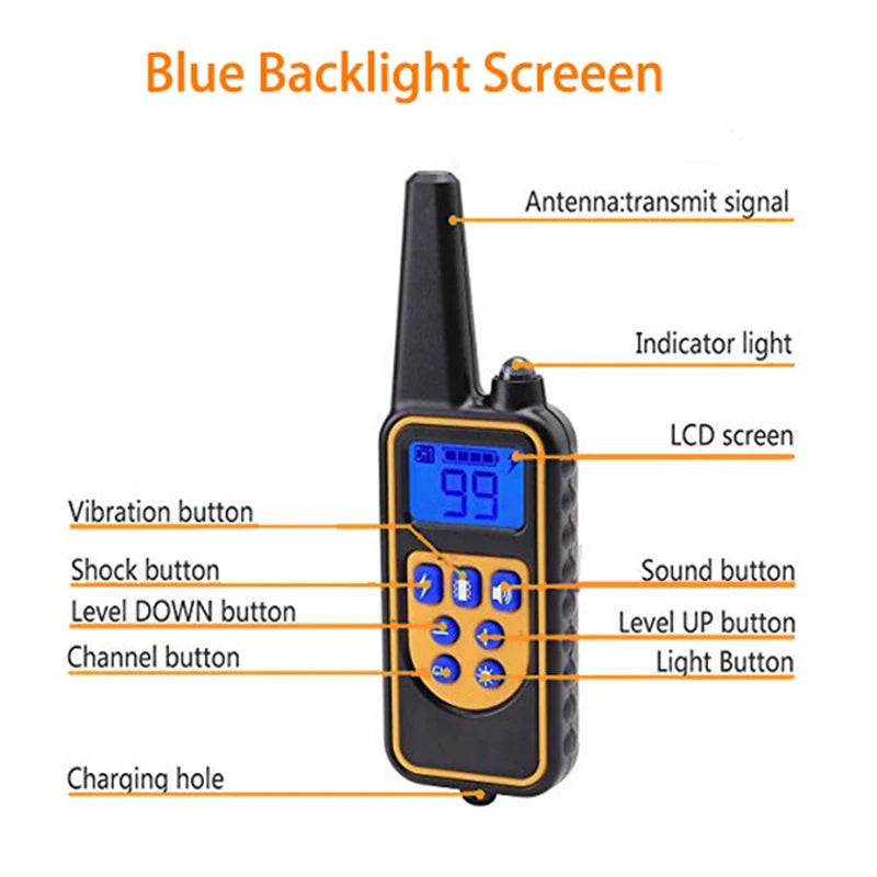 Rechargeable Waterproof Electronic Dog Training Collar Stop Barking LCD Display 800m Remote Electronic Shock Training Collars Vue