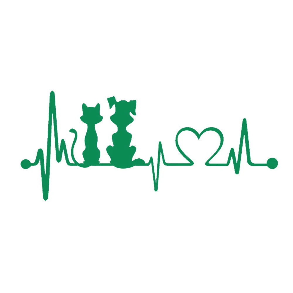 19*8.2CM Dog And Cat Heartbeat Car Stickers Puppy Kitten Fashion Animal Sticker Cartoon Creative Window Vinyl Decal Car Styling Vue