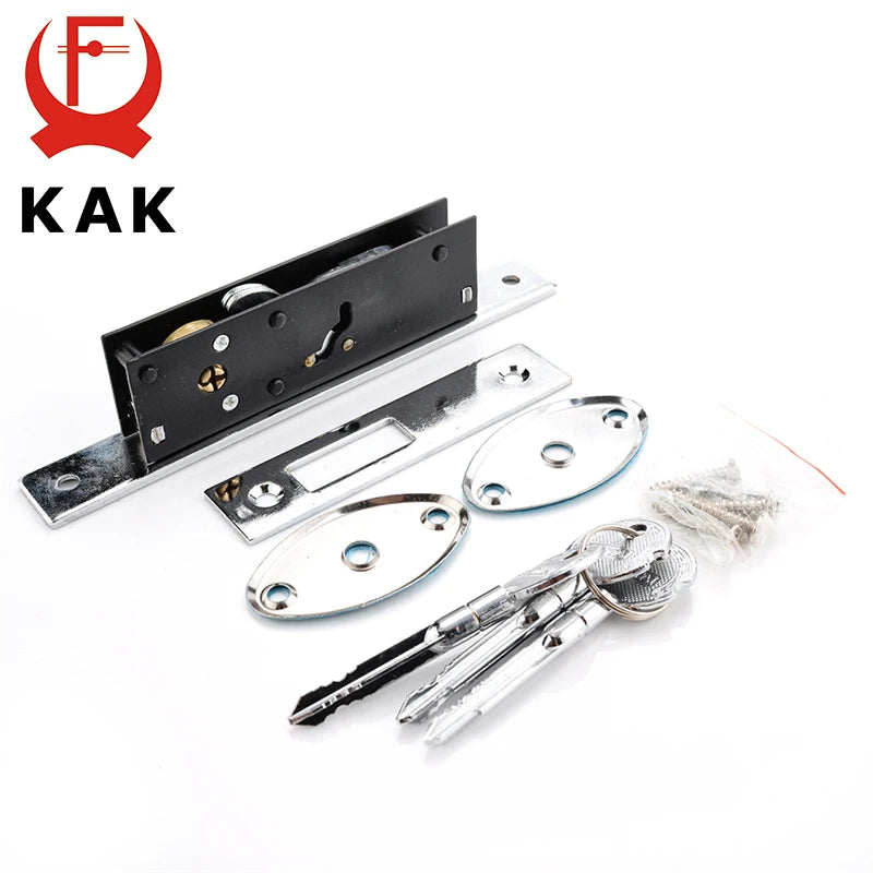 KAK Sliding Door Lock Zinc Alloy Window Locks Anti-Theft Safety Wood Gate Floor Lock With Cross Keys For Furniture Hardware Vue