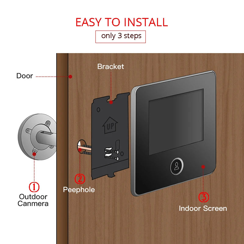 KAK 2.8" LCD Screen Electronic Door Viewer Bell IR Night Door Camera Photo Recording Digital Door Viewer Smart Peephole Doorbell Vue
