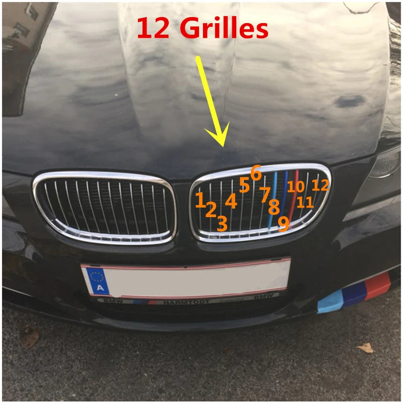 Car Front Grille Trim Strips Grill Cover Sticker for BMW 3 Series 2009 to 2012 E90 E91 320 325 330 335 3D M Styling 12 Grilles Vue