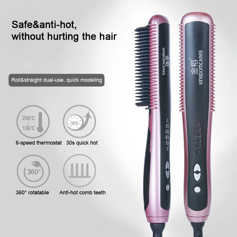 Ceramic Hair Straightener Brush – PTC Heating, 6 Temps | KD-388A Hair Straightener Brush Vue