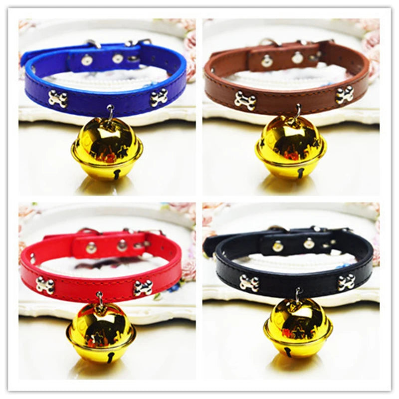 High-quality Adjustable Pet Collar With Bells PU Material For Puppy Animal Cat Dog Cute Collars Dog Accessories Pet Supplies Vue