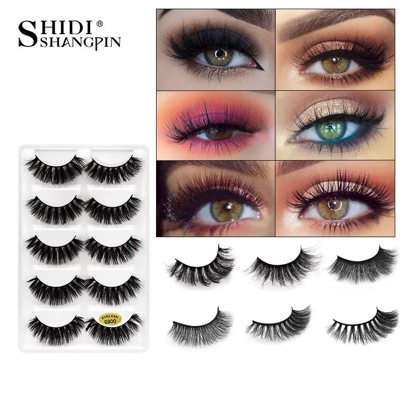 SHIDISHANGPIN 5 Pairs Mink Eyelashes Natural 3D Mink Lashes Mink False Lashes False Eyelashes Full Strip Lashes Cilios Faux Cils Vue