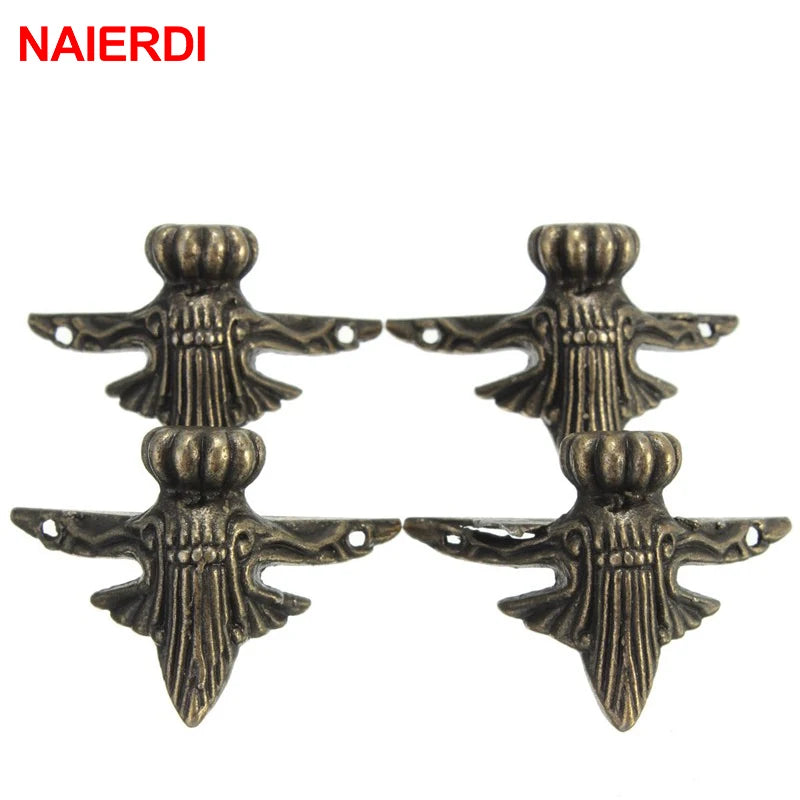 4PCS NAIERDI 40x30mm Antique Wood Box Feet Leg Corner Protector Triangle Rattan Carved Decorative Bracket For Furniture Hardware Vue