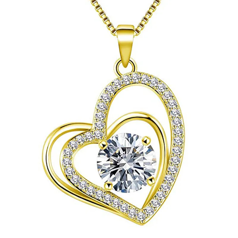 Huitan Heart Pendant Necklace – Cubic Zirconia Silver Women Pendant Necklace Vue XL051 45cm