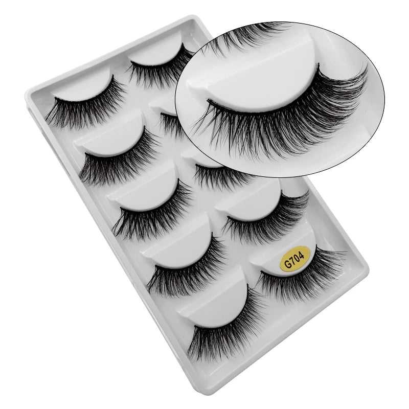 SHIDISHANGPIN 5 Pairs Mink Eyelashes Natural 3D Mink Lashes Mink False Lashes False Eyelashes Full Strip Lashes Cilios Faux Cils Vue 5pairs G704 13-15mm