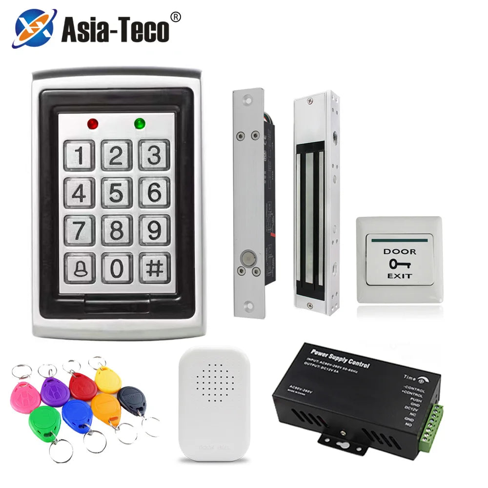 1000 Users Standalone Metal Keypad Electronic Lock Power Supply DC12V Door Exit with 125KHz ID Keyfobs Access Control System Kit Vue