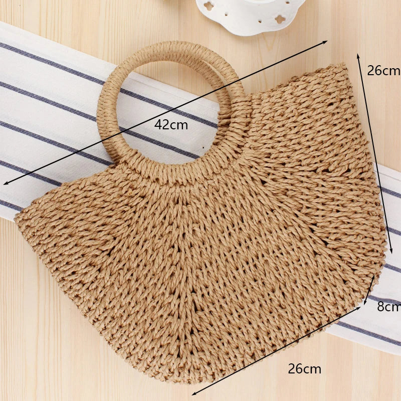 Summer Handmade Bags Women Beach Weaving Ladies Straw Bag Wrapped