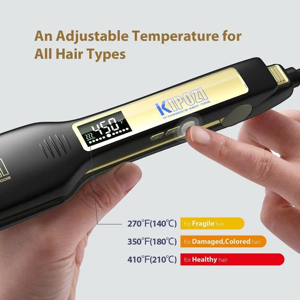 KIPOZI Professional Hair Straightener Titanium Flat Iron with Digital LCD Display Dual Voltage Instant Heating Curling Iron Vue