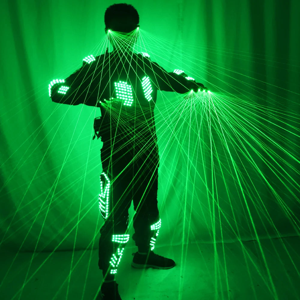 LED Robot Suit Costumes Clothes LED Lights Luminous Green Laser Battle Stage Dance Performance Show Dress for Night Club Vue