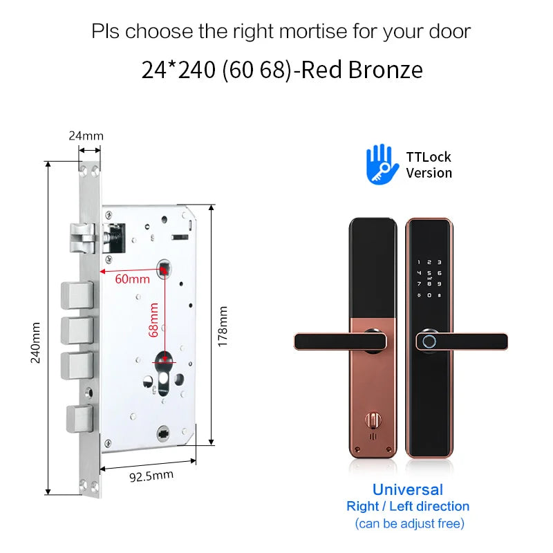 TTlock Waterproof Bluetooth Wifi Fingerprint Smart Lock Electronic Intelligent Biometric Code Digital Door Lock Vue Square mortise Mexico