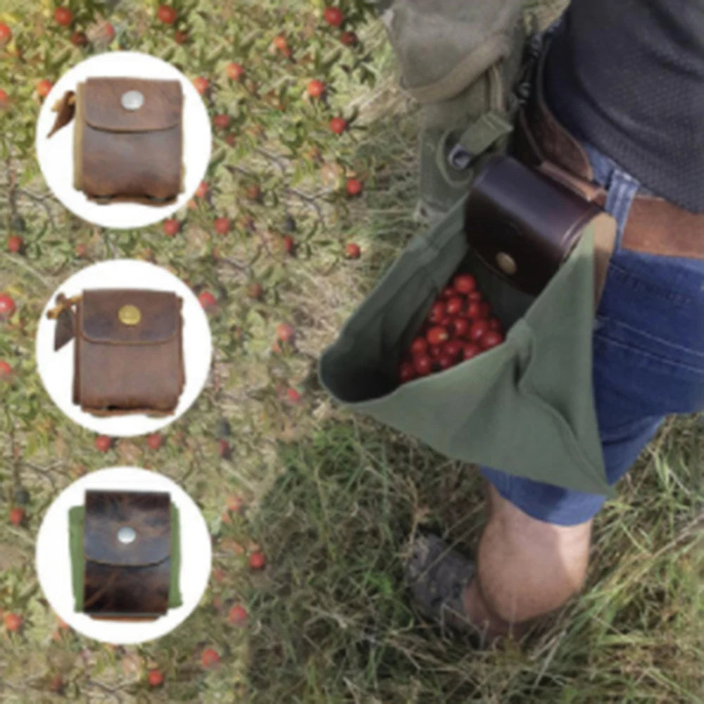 New Portable Outdoor Hiking Foraging Bag Fruit Picking Pouch Collapsible Berry Puch Storage Leather Bushcraft Canvas Bag Camping Vue