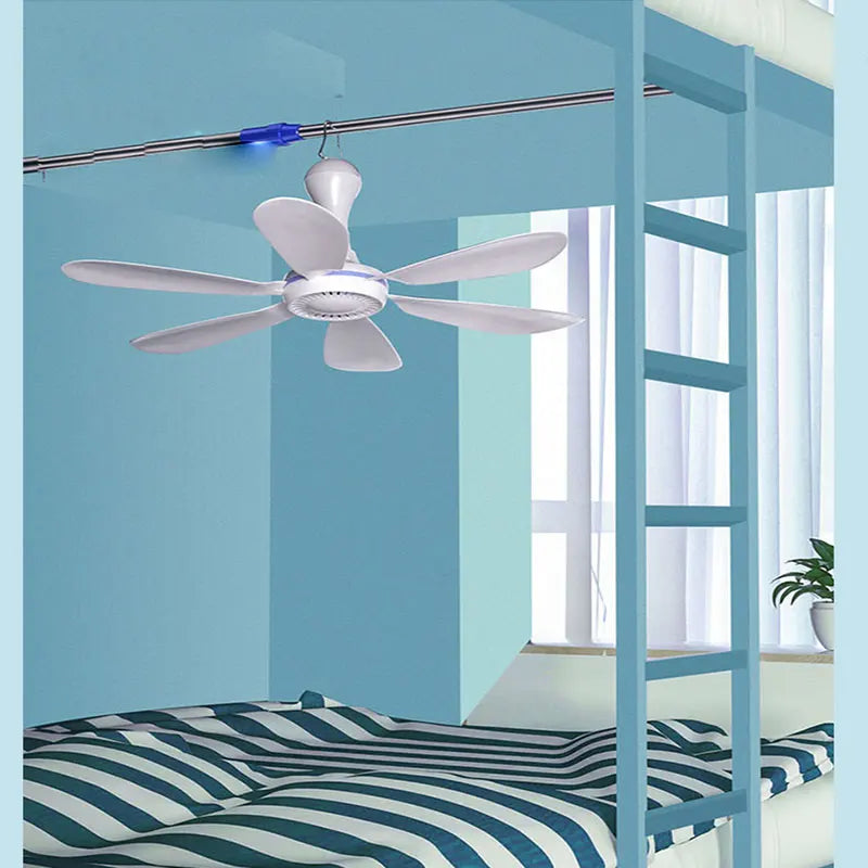 USB Hanging Ceiling Fan 6-Blade 4-Speed Remote Camping Dorm USB Hanging Ceiling Fan Vue