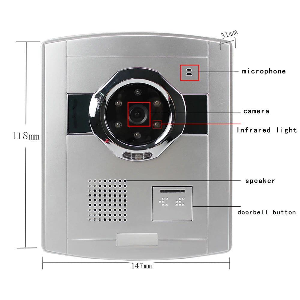7 inch Visual Doorbell Rainproof Camera Two-way Audio Door Phone Visual villa Intercom Building Intercom Vue