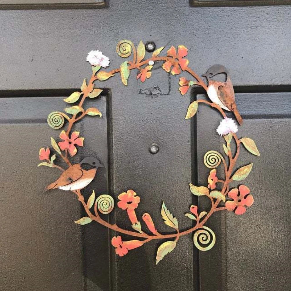 Flowers Wreath Wall Art Bird Garland Metal Hanging Wreath for Home Courtyard Door Wall Farmhouse Decoration Accessories Vue