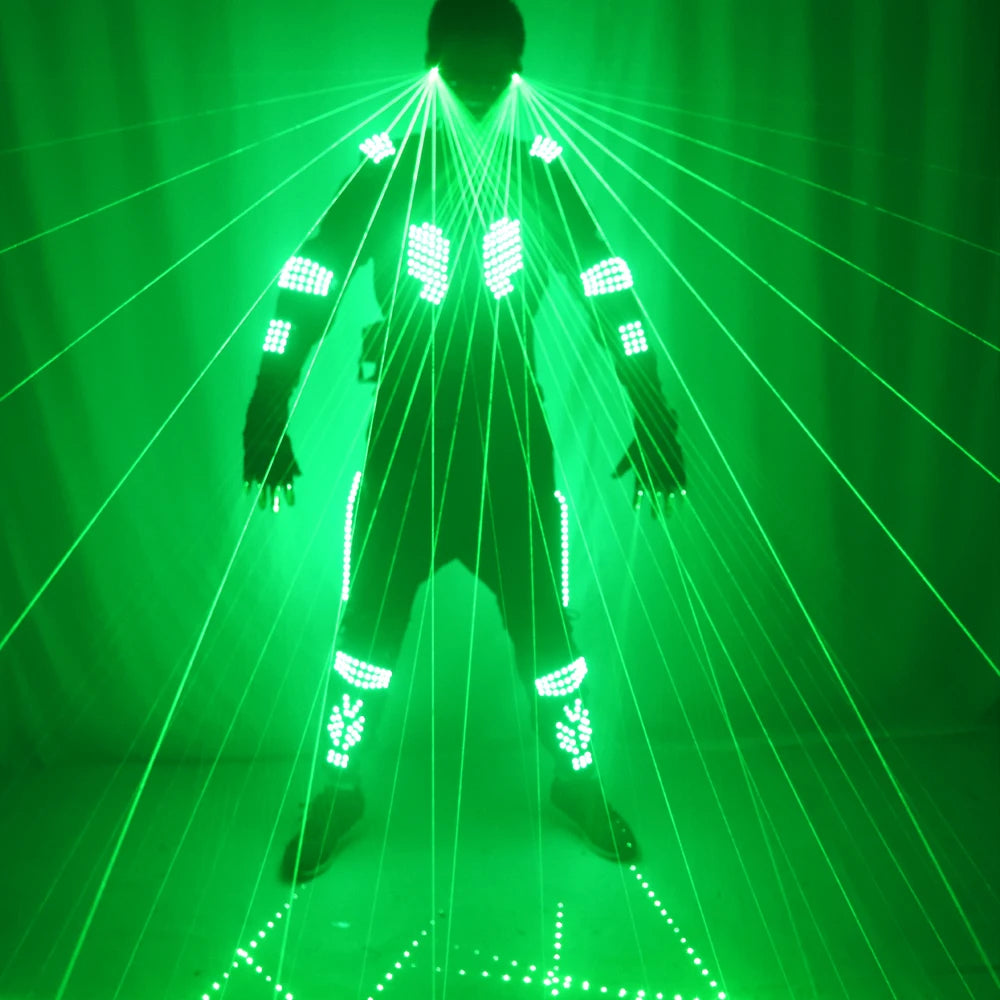 LED Robot Suit Costumes Clothes LED Lights Luminous Green Laser Battle Stage Dance Performance Show Dress for Night Club Vue