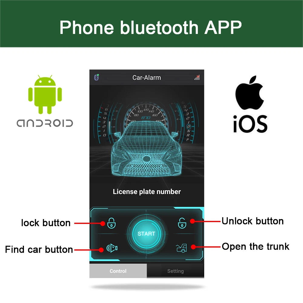 GIORDON Universal Car Auto Keyless Entry System Button Keychain Central Kit Door Lock with Remote Control Start Stop APP Vue