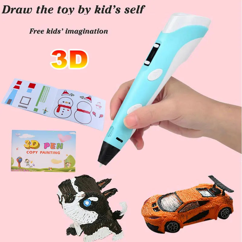 3D Pen for Children 3D Drawing Printing Pen with LCD Screen Compatible PLA Filament Toys for Kids Christmas Birthday Gift Vue