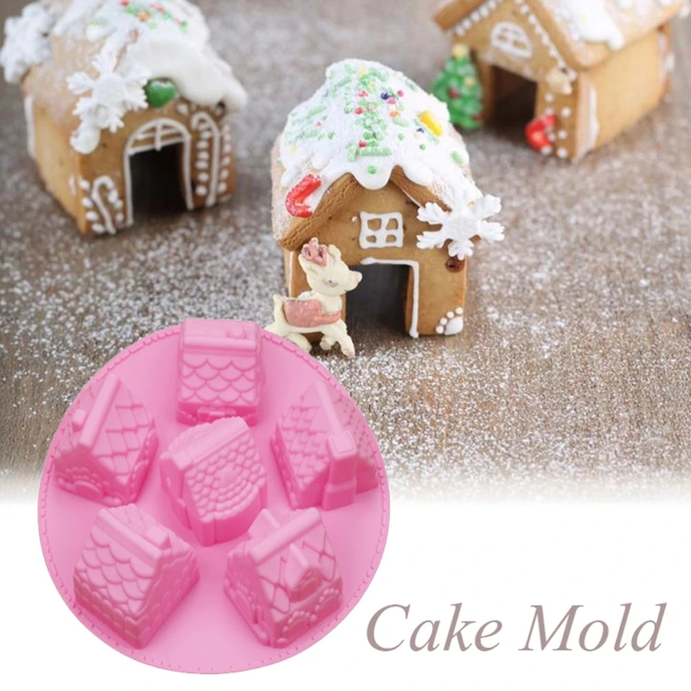 6-Cavity Silicone Christmas Gingerbread House Cake Mold Chocolate Mold for Baking Tools Vue