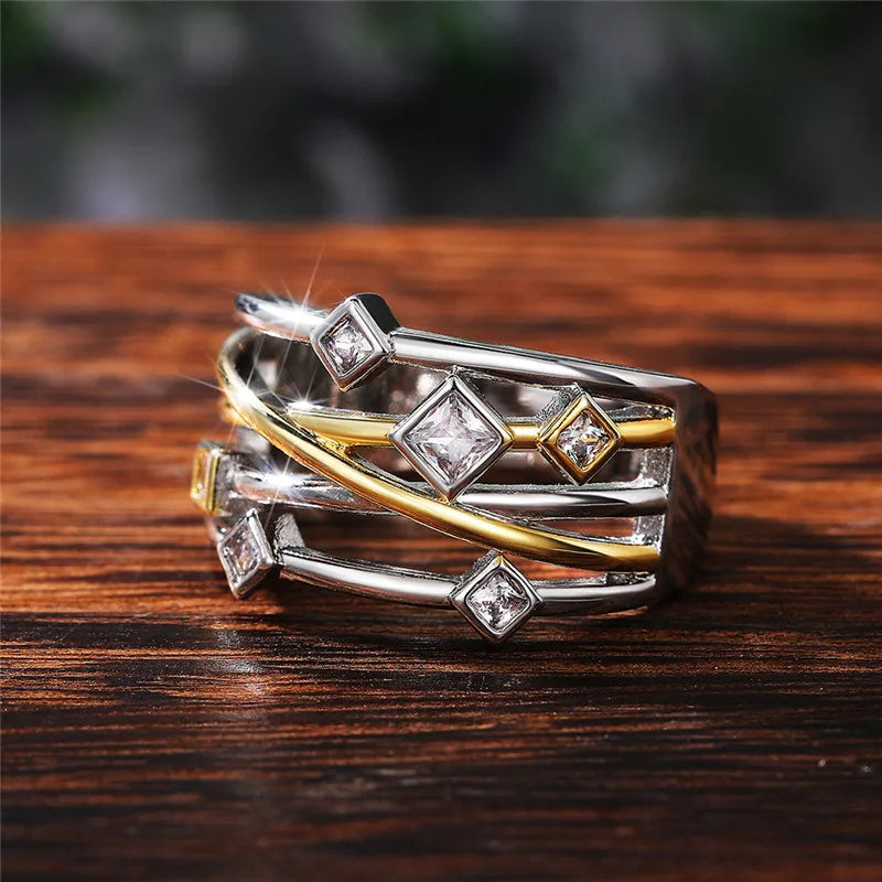 Huitan Geometric Cross Ring – Cubic Zirconia Statement Ring Fashion Statement Ring Vue