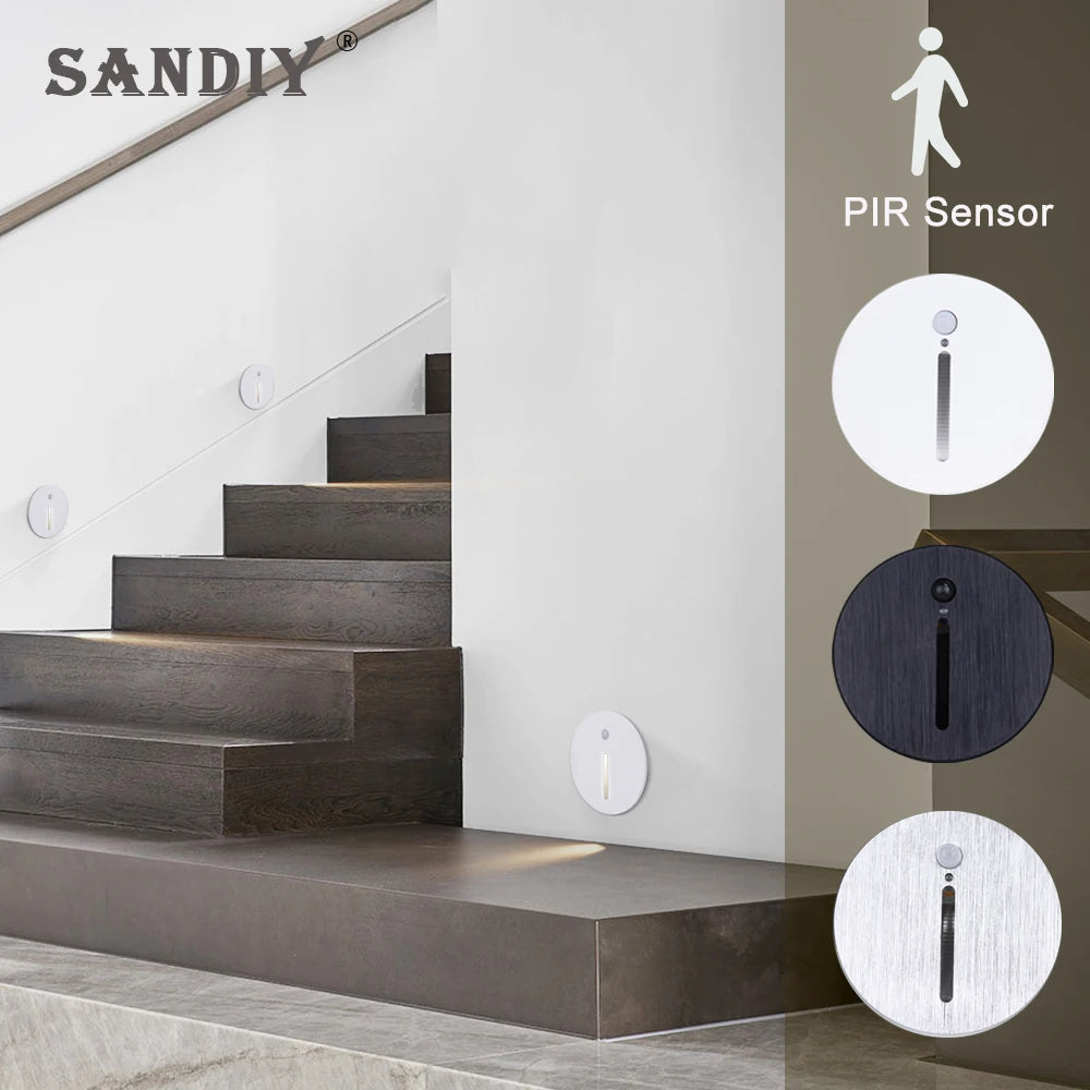 SANDIY Round Motion Sensor LED Recessed Wall Light | Stair Sconce Recessed LED Wall Sconce Vue