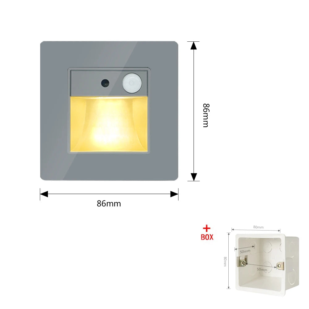 LED Recessed PIR Motion Sensor Step Night Light 2W/3W | SANDIY Recessed LED Step Light Vue Gray Shell Warm White (2700-3500K) 3W