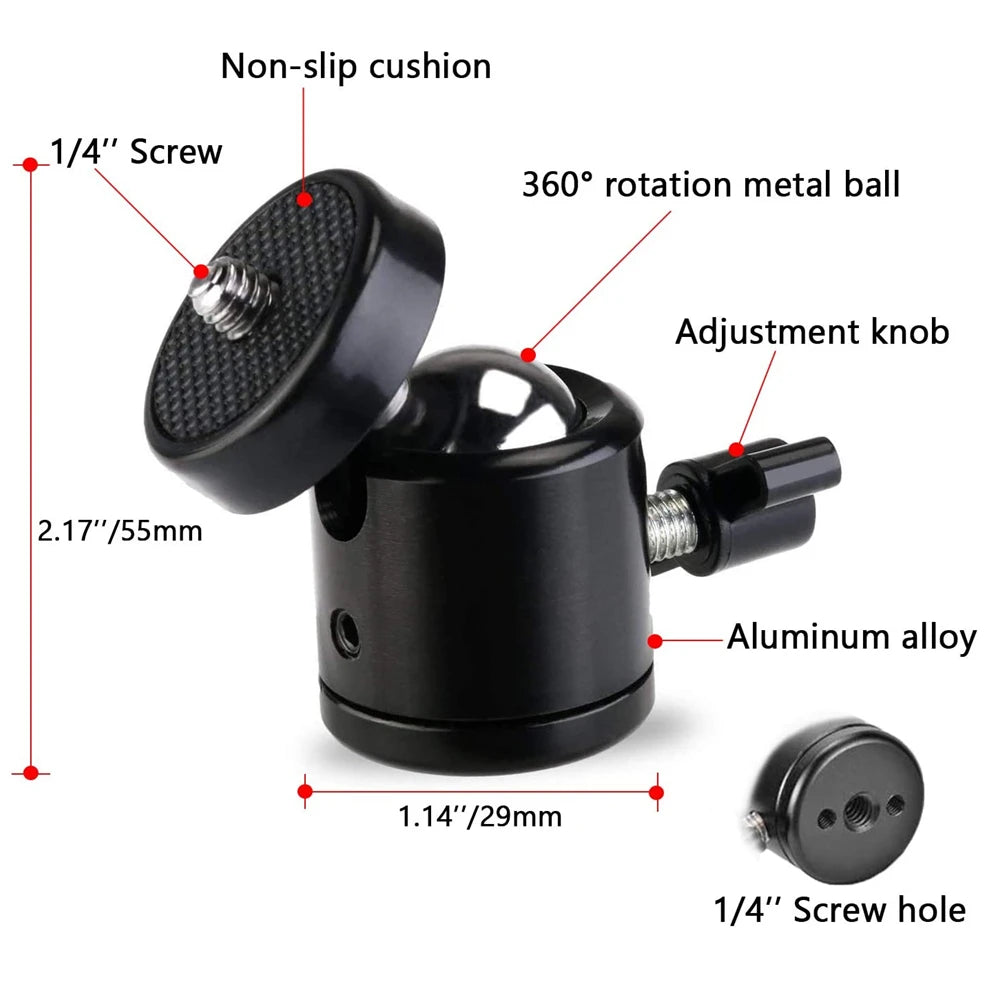 Hot Shoe 1/4 Screw Hole Tripod Mount Camera Head Adapter Ball Head with Lock LED Light Flash Bracket Holder For DSLR DV Cameras Vue