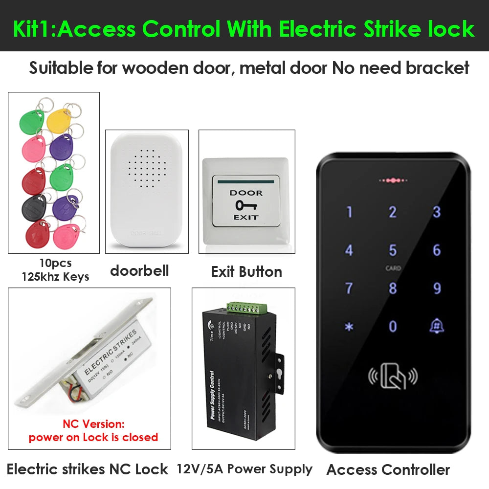 Waterproof 125KHZ Door Access Control System Kit RFID Touch Keypad Electric Magnetic Lock WG 26/34 3000 user with Access Power Vue Kit 1