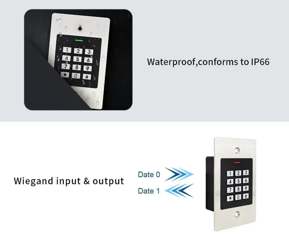 IP66 Metal Embedded Access Control Reader 1000 Users RFID 125KHz Wiegand 26 Output, Heavy Duty Security System for Door Entry Vue