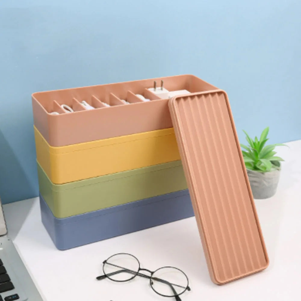 Desktop Data Cable Separation Storage Box Mobile Phone Charging Earphone Cable Power Cord Sorting And Fixing Box with lid Vue