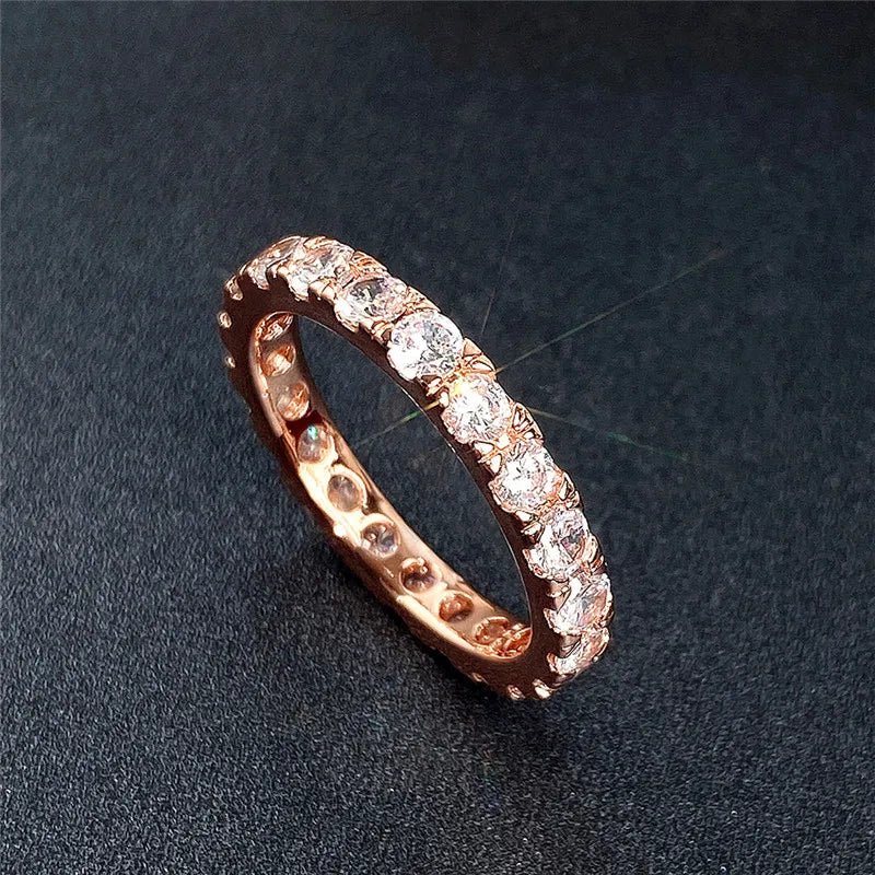 Huitan Rose Gold CZ Wedding Band Ring for Women | Thin & Stylish Wedding Band Ring Vue