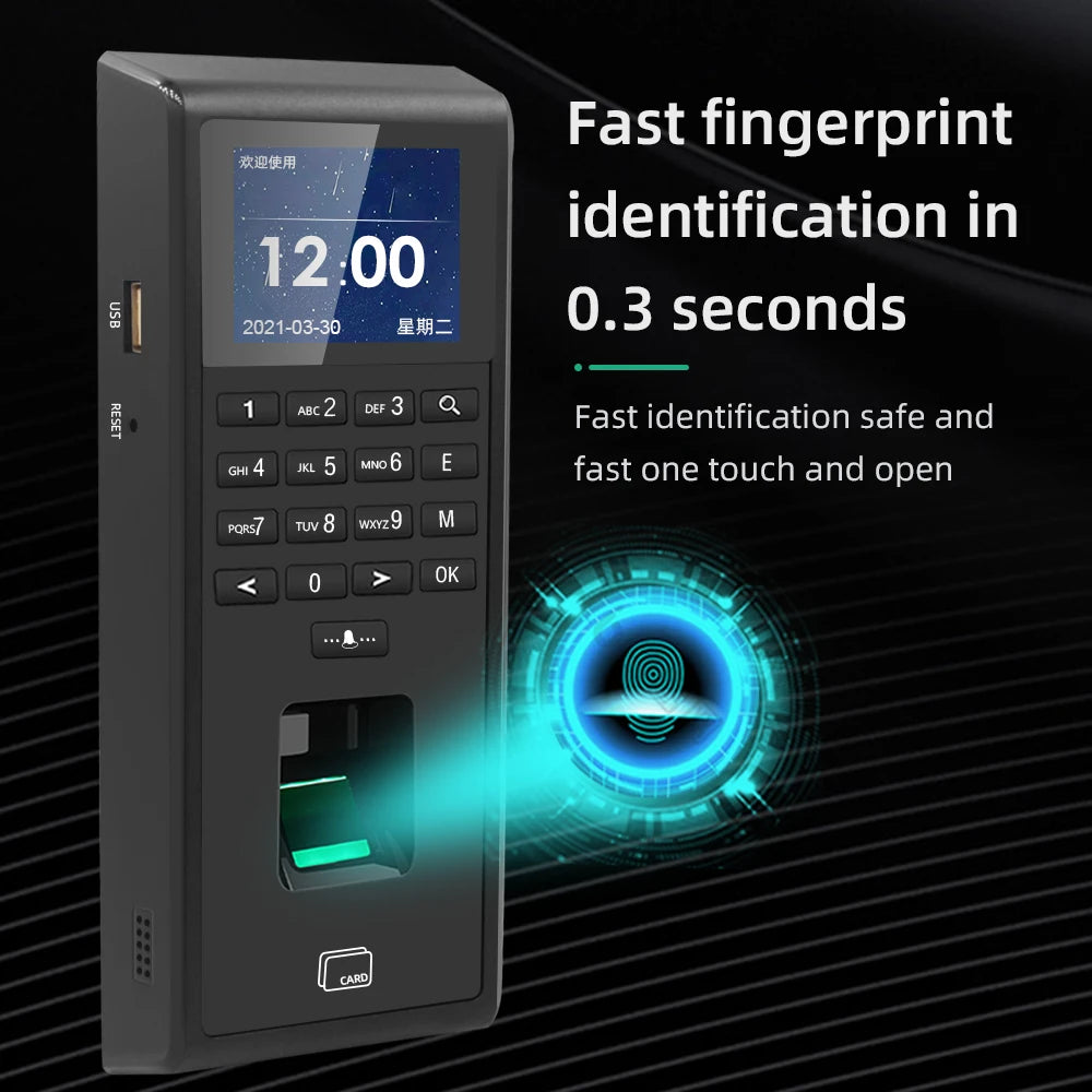 Biometric Fingerprint Employee Time Attendance Machine Access Control RFID Card 125KHZ Standalone Keypad TCP/IP or USB Port Vue