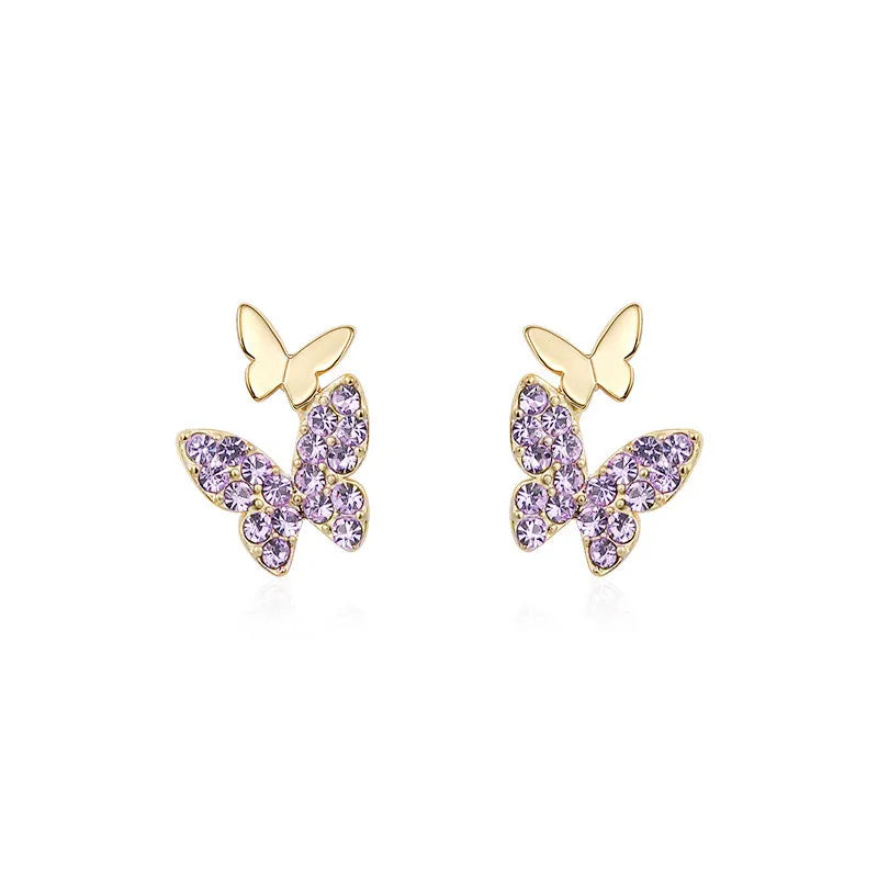 Huitan Butterfly Stud Earrings – Cubic Zirconia | Pink Purple Blue Butterfly Stud Earrings Vue