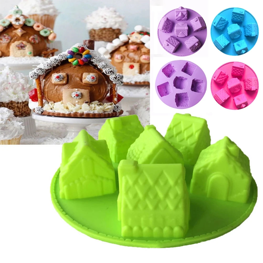 6-Cavity Silicone Christmas Gingerbread House Cake Mold Chocolate Mold for Baking Tools Vue