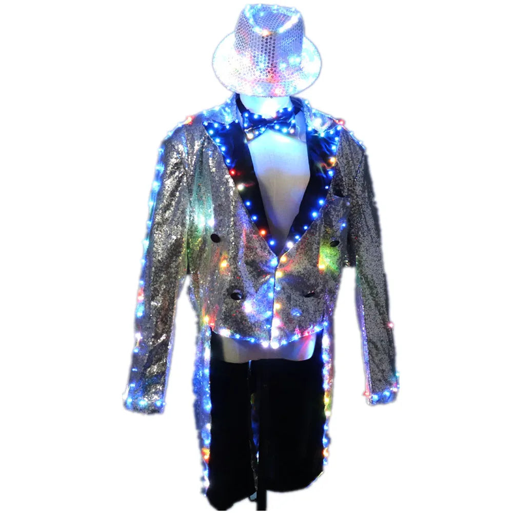 Fashion Swallowtail LED Tuxedo Luminous Costumes Glowing Vestidos LED Clothing Show Men LED Clothes Dance Accessories Vue