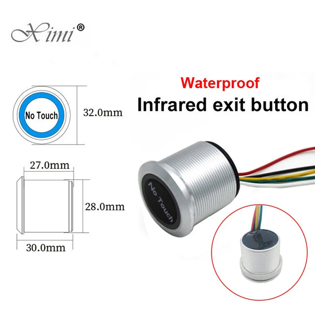 Contactless Waterproof No Touch Sensor Exit Switch Induction Type Release Exit Button Switch Access Control DC12V/24V With LED Vue EI01-AT-Waterproof