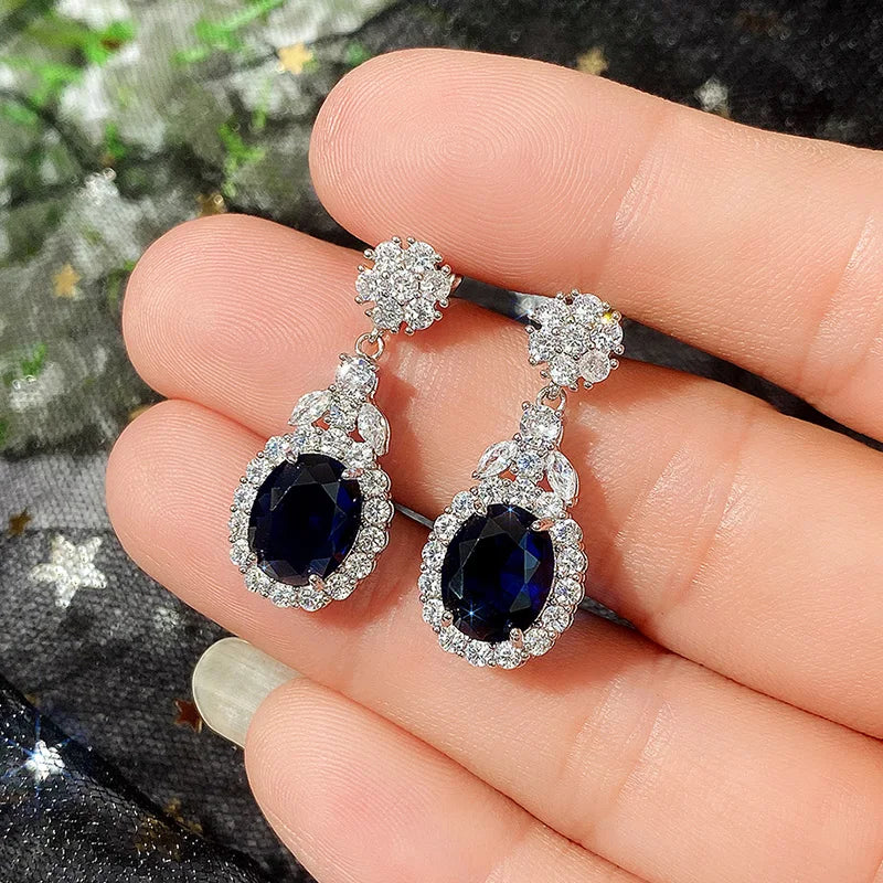Huitan Blue Cubic Zirconia Drop Earrings | Silver Tone Women Drop Earrings Vue