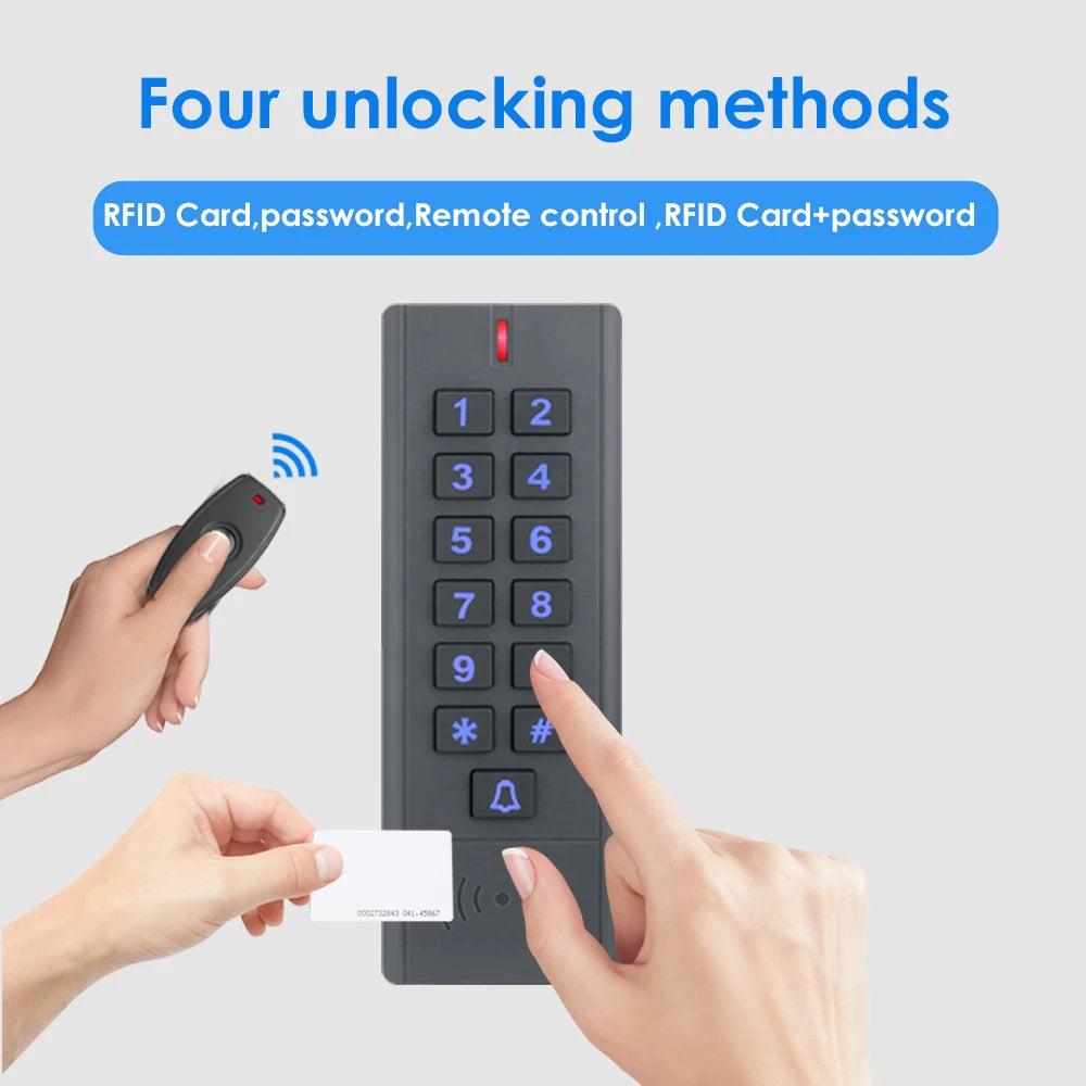 Waterproof Wireless Door Lock Remote Control Access Control 125Khz RFID Access Control Wireless Keypad Control Reader Vue