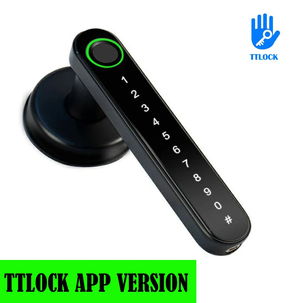 TTLock Smart Bluetooth Fingerprint Lock Biometric Password Code Door Lock with Electronic Handle - APP Controlled Home Security Vue TTLOCK App Version