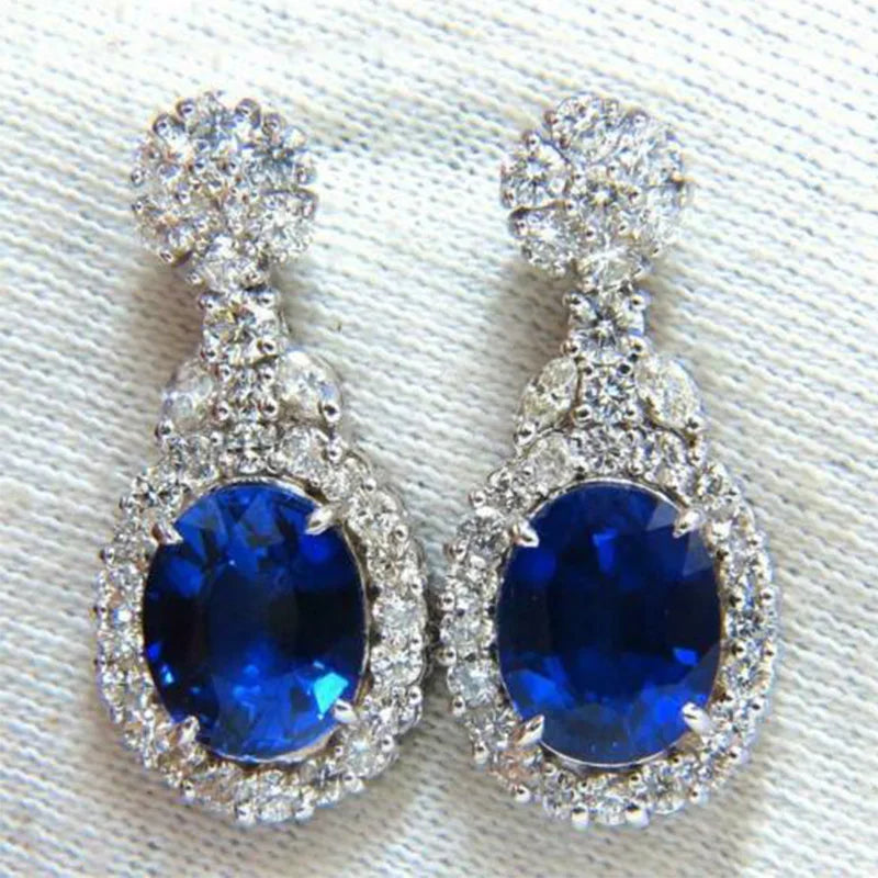Huitan Blue Cubic Zirconia Drop Earrings | Silver Tone Women Drop Earrings Vue E1256