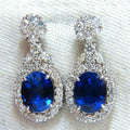 Huitan Blue Cubic Zirconia Drop Earrings | Silver Tone Women Drop Earrings Vue E1256