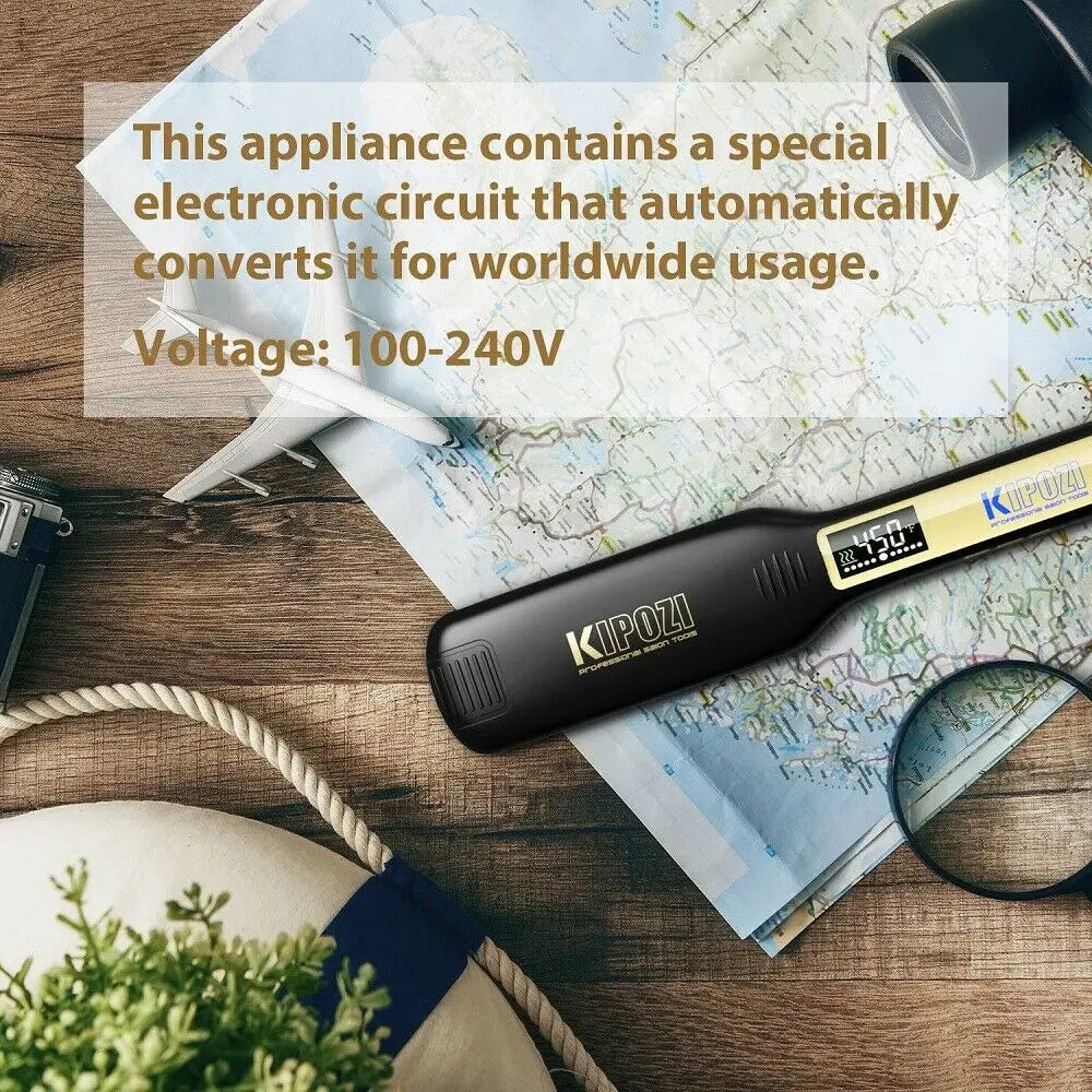 KIPOZI Professional Hair Straightener Titanium Flat Iron with Digital LCD Display Dual Voltage Instant Heating Curling Iron Vue