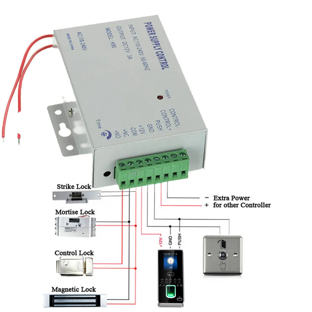 DC 12V Door Access Control System Switch Power Supply 3A 5A AC 110~240V for RFID Fingerprint Access Control Machine Device Vue