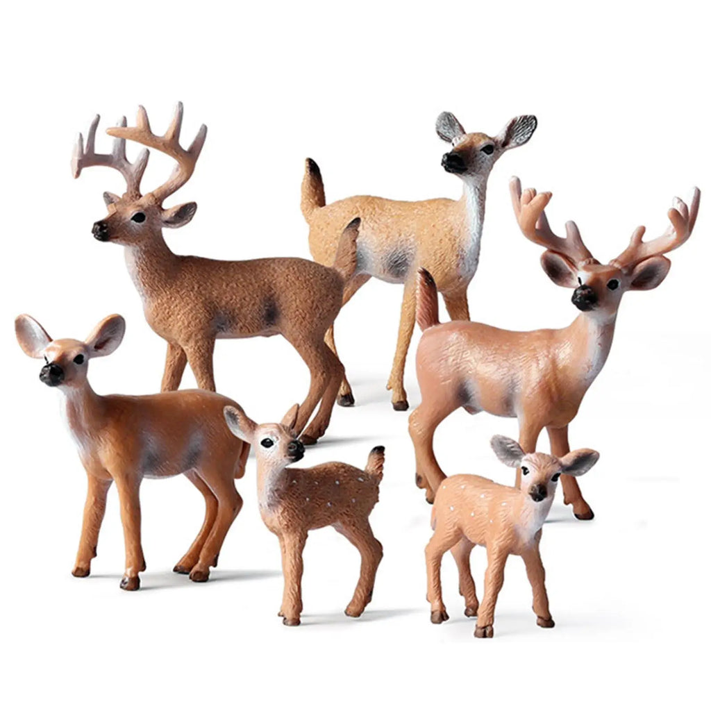 6PCS Christmas Simulation Elk Model Ornaments Washable Cartoon Animals Craft Ornaments Xmas Decor for Forest Party Decoration Vue Beige