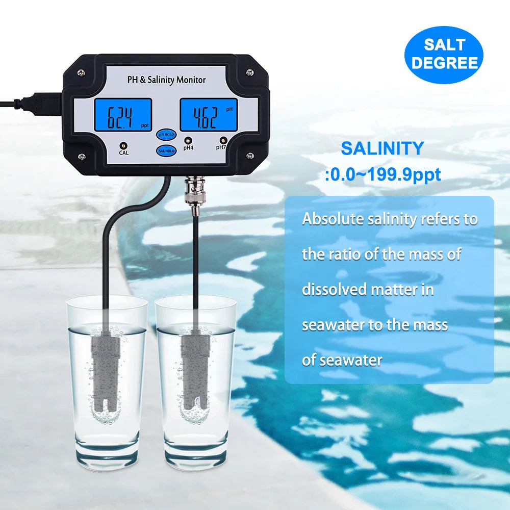 Portable Aquarium Monitor 2 In 1 PH Meter And Salinity Water Quality Tester For Fish Tank Aquarium Swimming Pool Water Tester Vue
