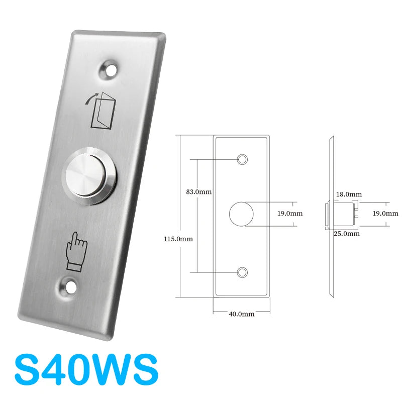 IP67 Waterproof Stainless Steel Door Exit Button Push Switch Panel, 12V DC NO NC COM, Durable & Reliable Access Control Solution Vue S40WS