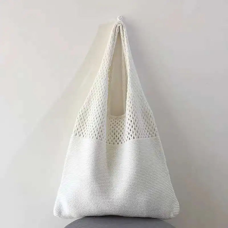 Vintage Hollow Woven Underarm Shoulder Bag Knitted Handbag Women Vue white