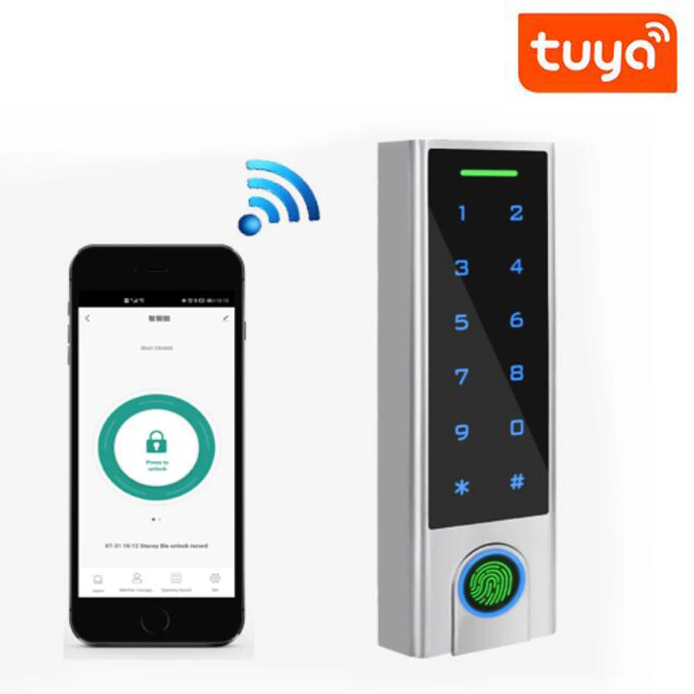 125Khz RFID Bluetooth Access Controller IP66 Waterproof Fingerprint Access Control Tuya APP Support Add Delete Users by APP Vue