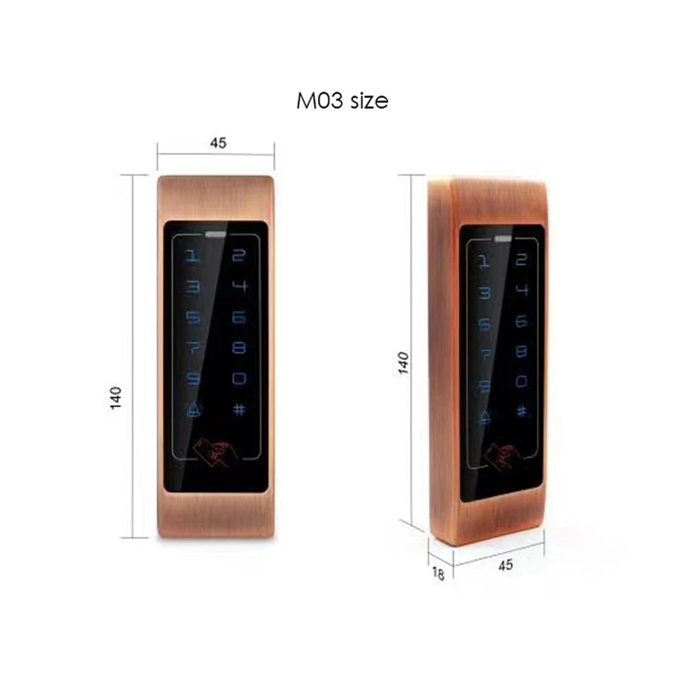 Narrow 125Khz RFID Metal Keypad Keyfob Entry Door Lock Waterproof Access Controller Wiegand Auto Lock System M03 Vue